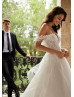 Off Shoulder Beaded Ivory Lace Tulle Dreamy Wedding Dress